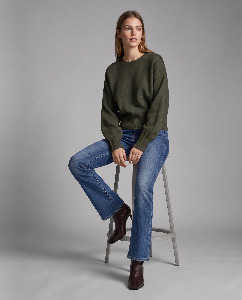 Camisola de Malha Folgada com Manga Comprida Verde-militar-3