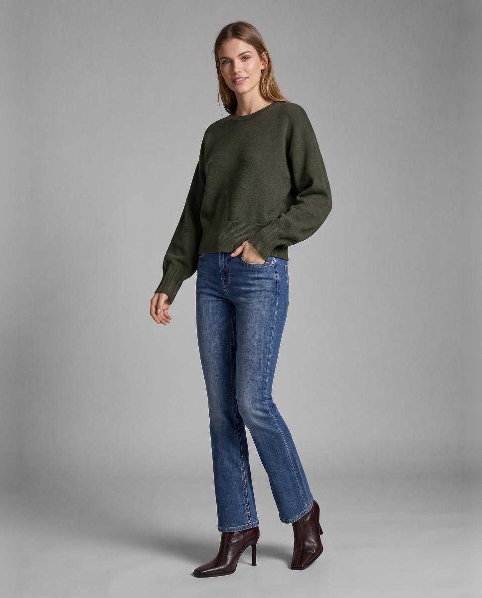 Camisola de Malha Folgada com Manga Comprida Verde-militar-4