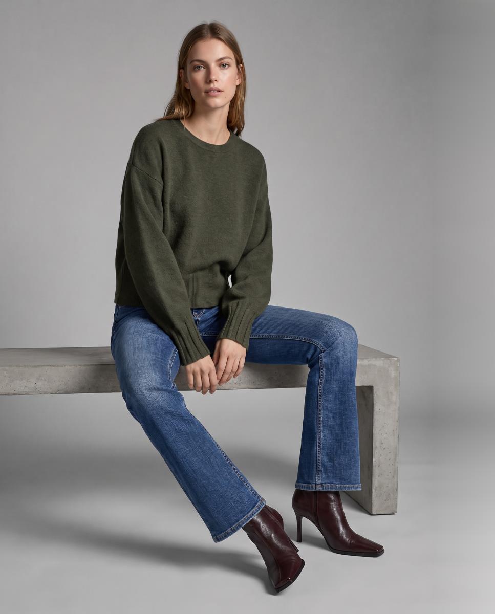 Camisola de Malha Folgada com Manga Comprida Verde-militar-5