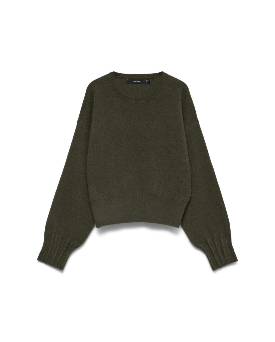 Camisola de Malha Folgada com Manga Comprida Verde-militar-6