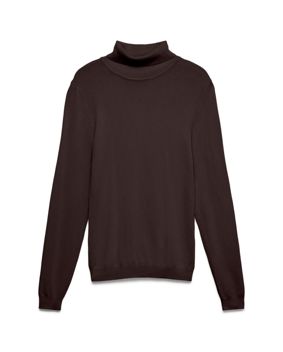 Camisola de Malha Cintada com Gola Dobrada Castanho-3