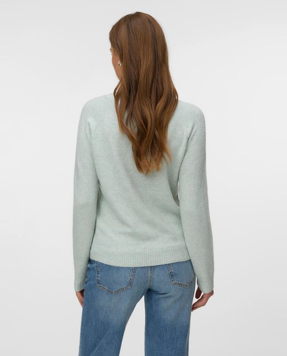 Camisola de malha básica de mulher com manga comprida Verde Água-2