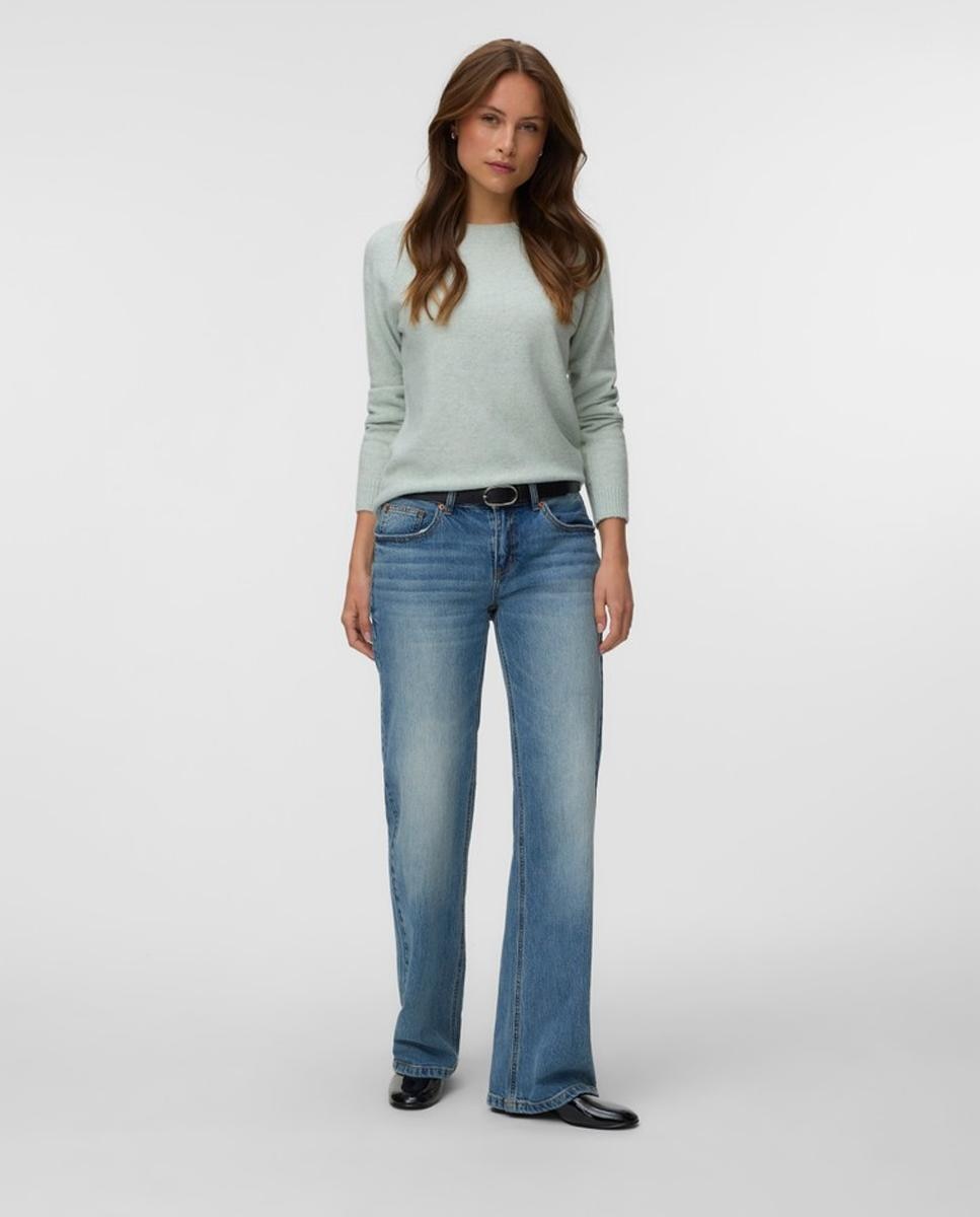 Camisola de malha básica de mulher com manga comprida Verde Água-5