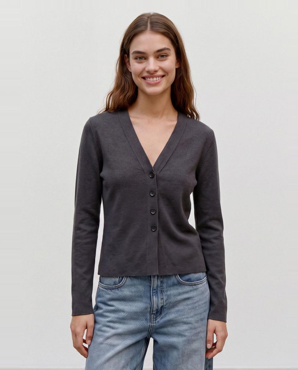 Cárdigan cuello pico de manga larga - Vero Moda - Gris oscuro Gris oscuro-1