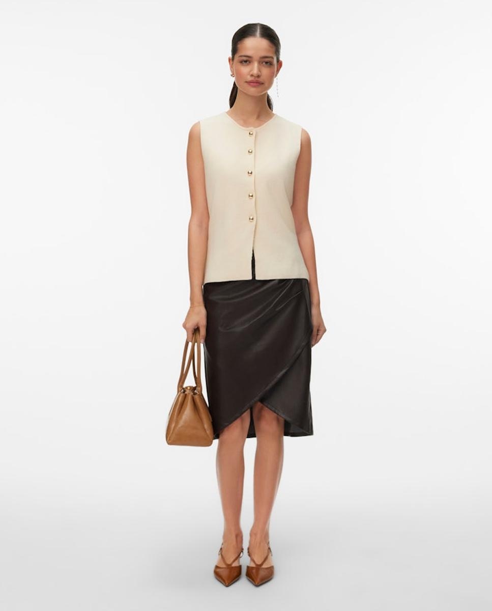 Vero Moda - Falda midi polipiel.