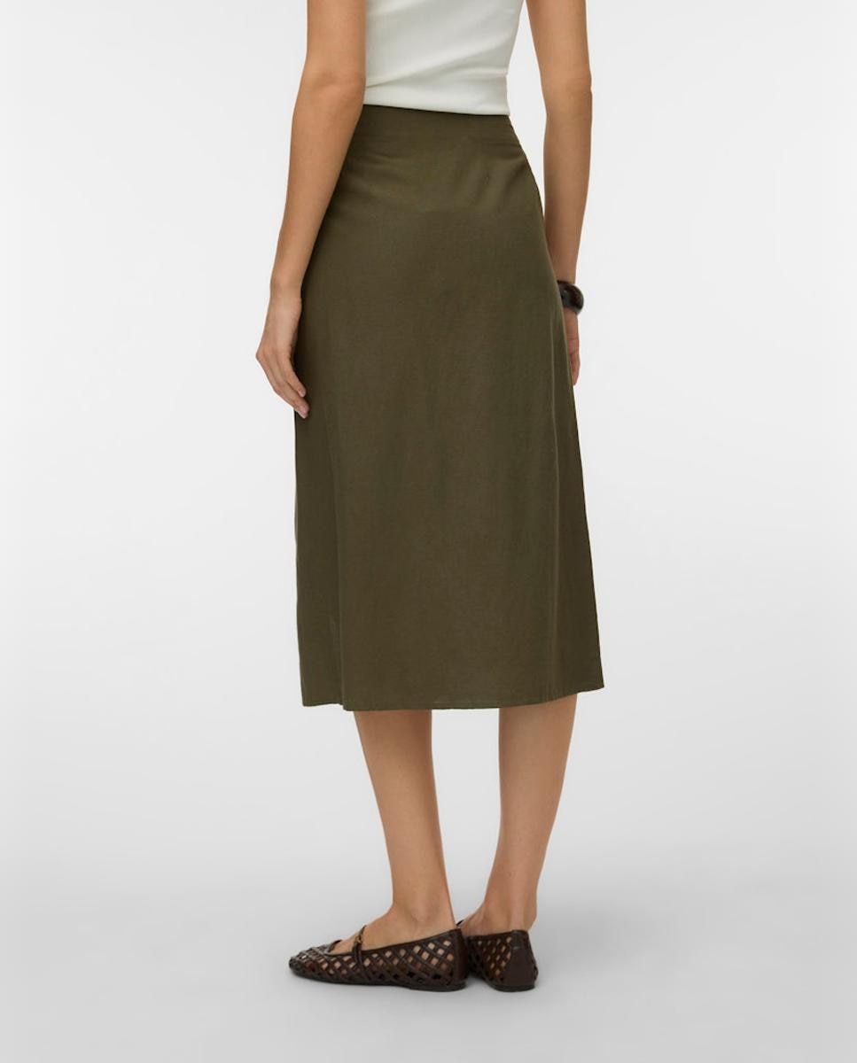 Saia Midi com Detalhe de Fivela Musgo-3