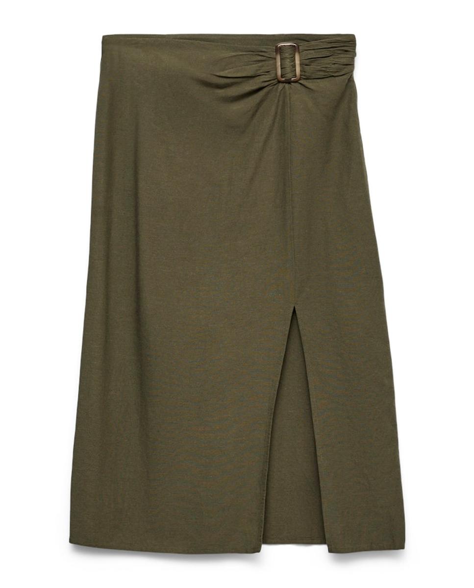 Saia Midi com Detalhe de Fivela Musgo-5