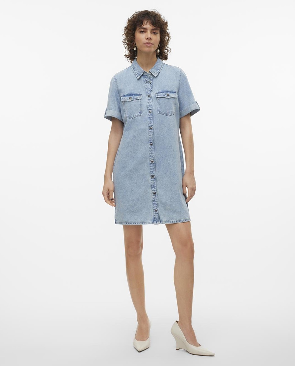 Vero Moda - Vestido denim manga corta.