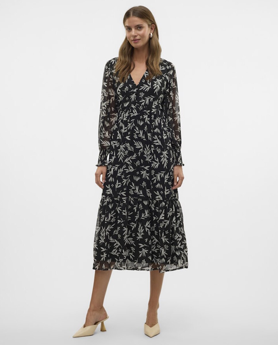 Vestido Midi em Tecido Vaporoso Preto-4