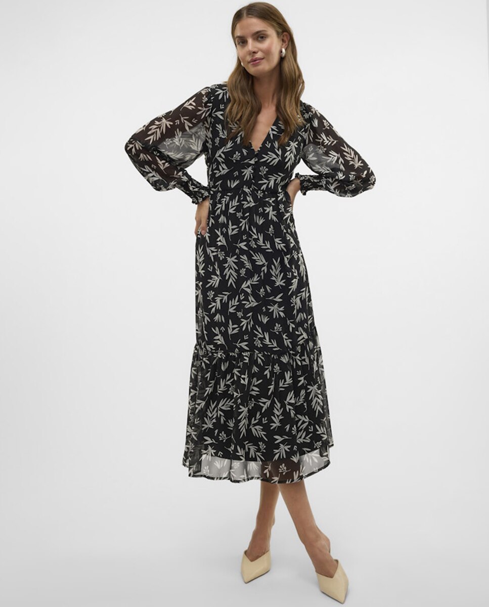 Vestido Midi em Tecido Vaporoso Preto-5