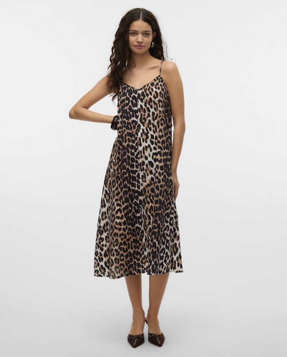 Vestido midi de alças Castanho-1