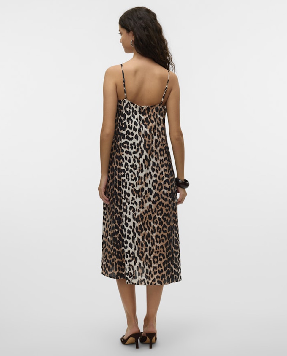 Vestido midi de alças Castanho-2