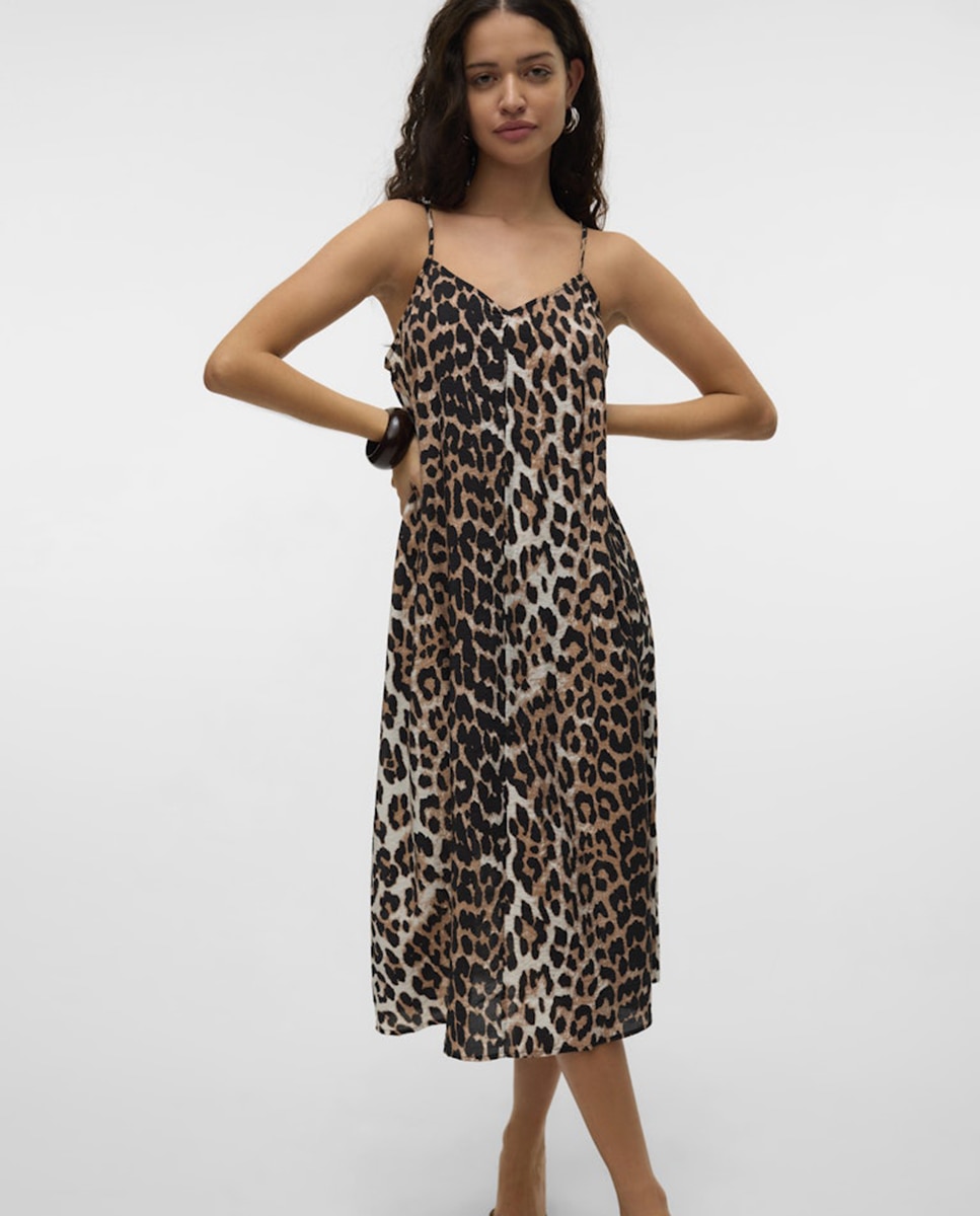 Vestido midi de alças Castanho-3
