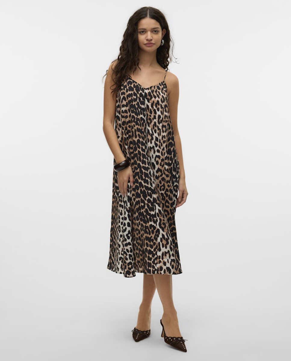 Vestido midi de alças Castanho-6