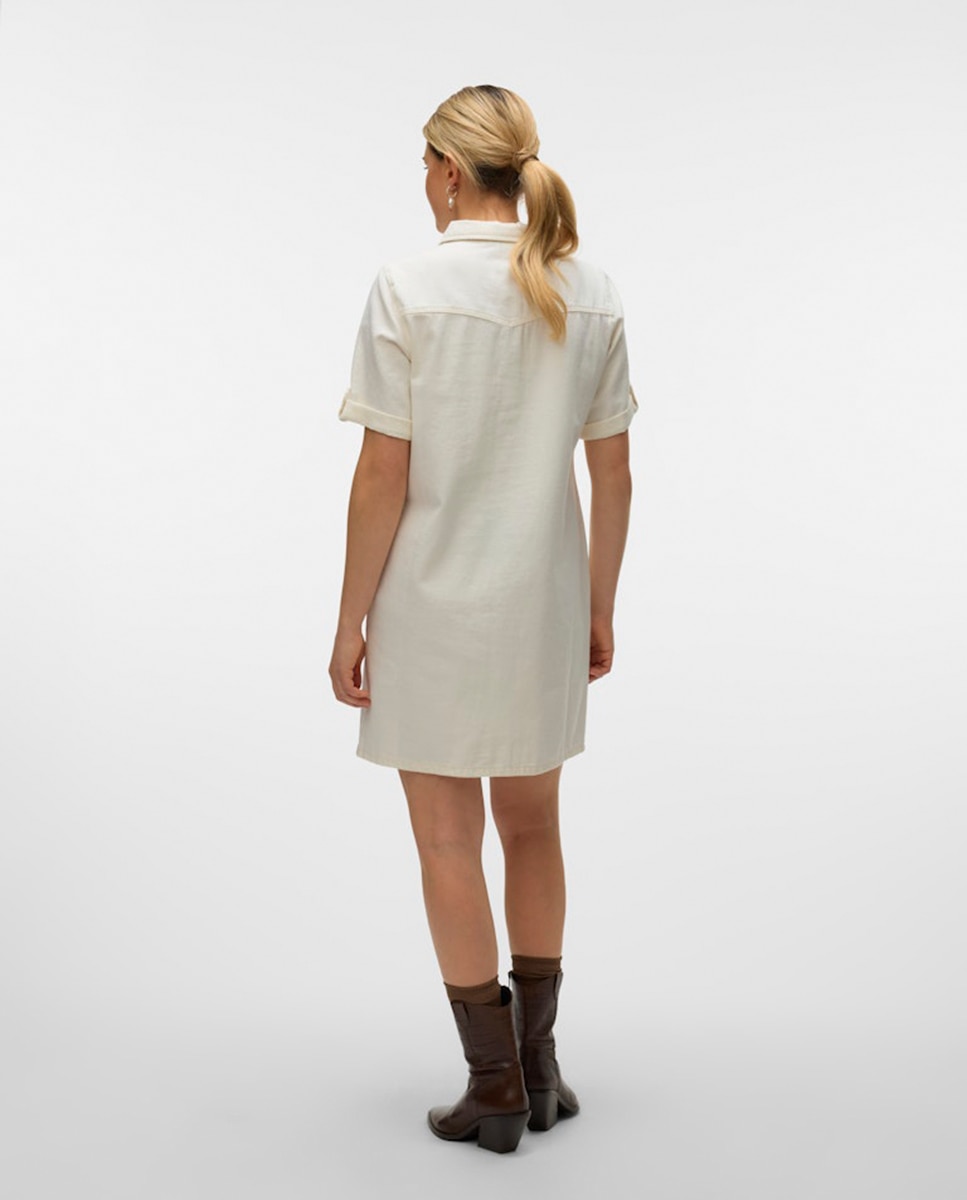 Vestido denim manga corta - Vero Moda - Rosa claro Blanco-2