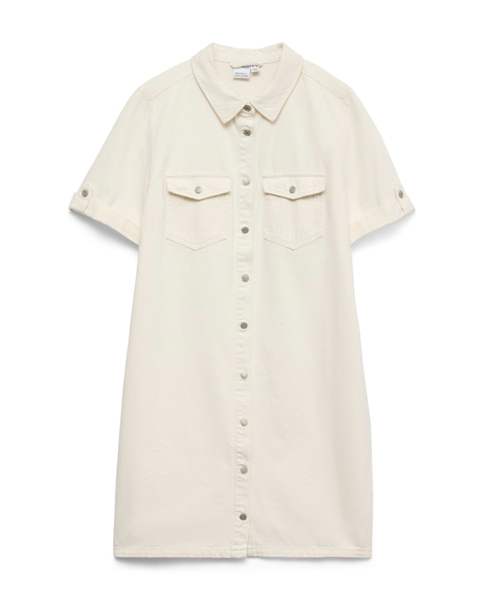 Vestido denim manga corta - Vero Moda - Rosa claro Blanco-6