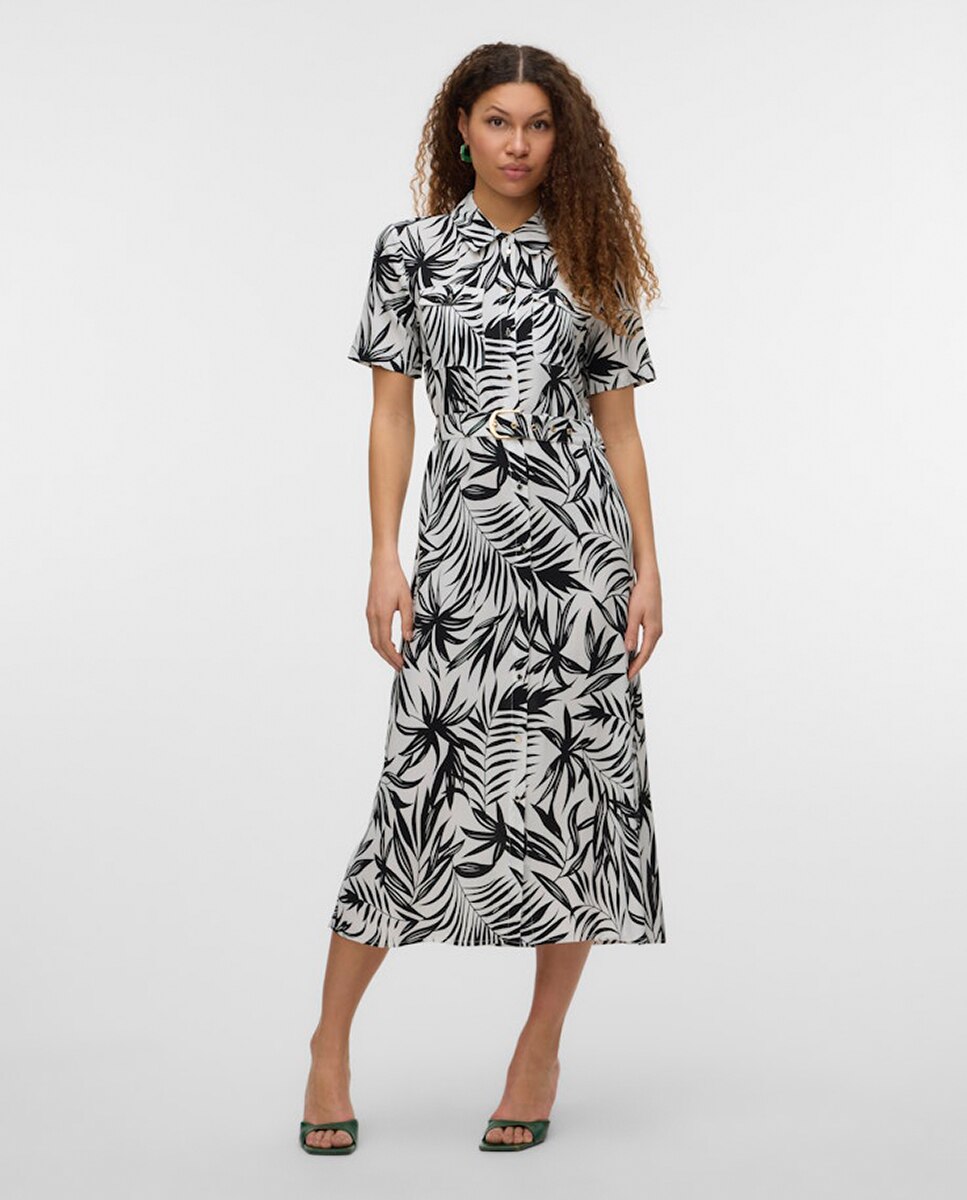 Vestido midi com manga curta Branco-1