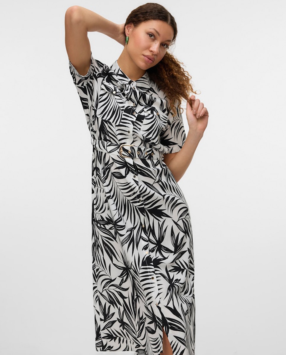 Vestido midi com manga curta Branco-2