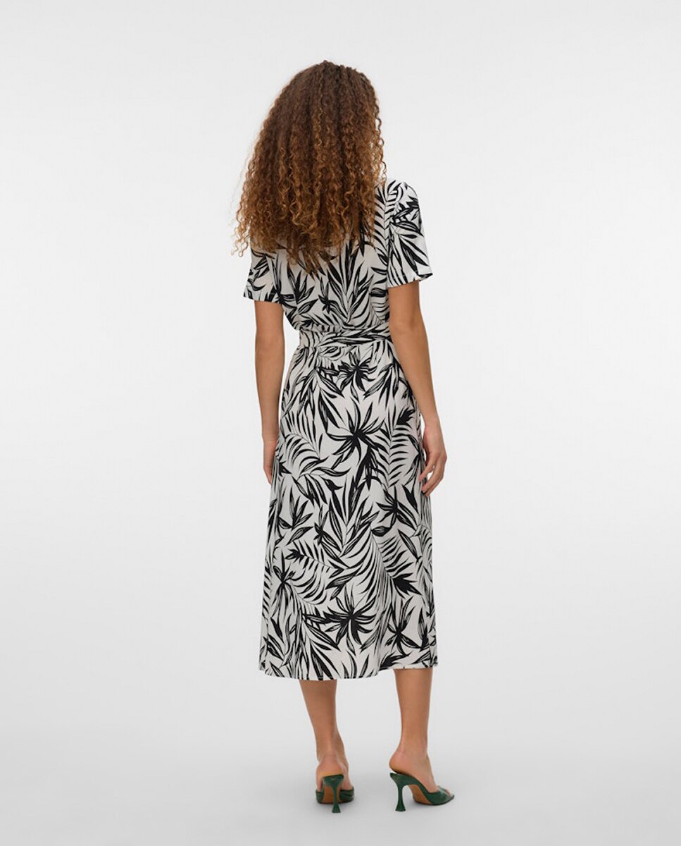 Vestido midi com manga curta Branco-4