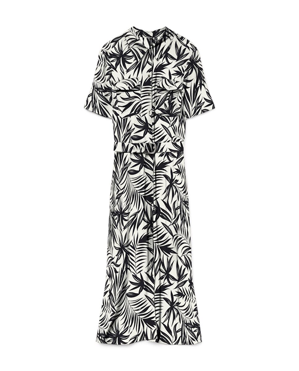 Vestido midi com manga curta Branco-5