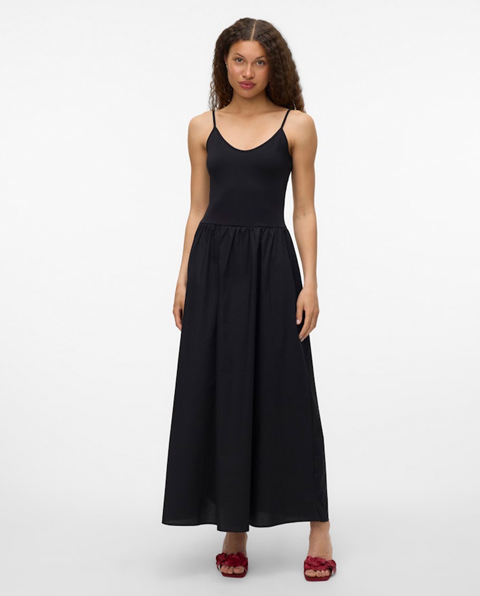Vestido comprido de alças Preto-1