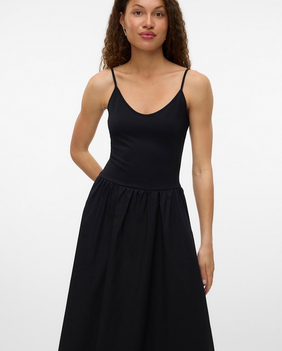 Vestido comprido de alças Preto-3