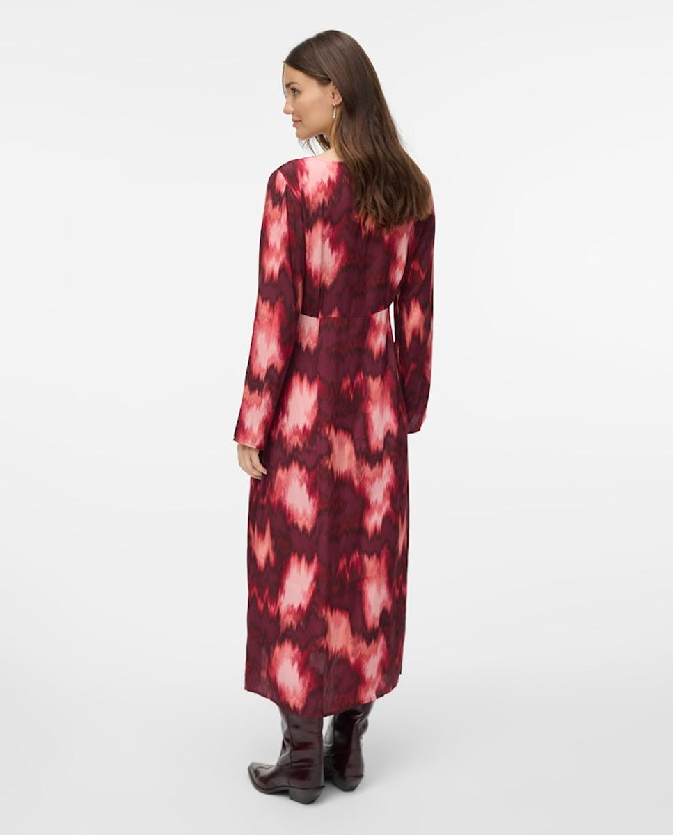 Vestido Comprido Estampado com Detalhe de Nó Grená-3