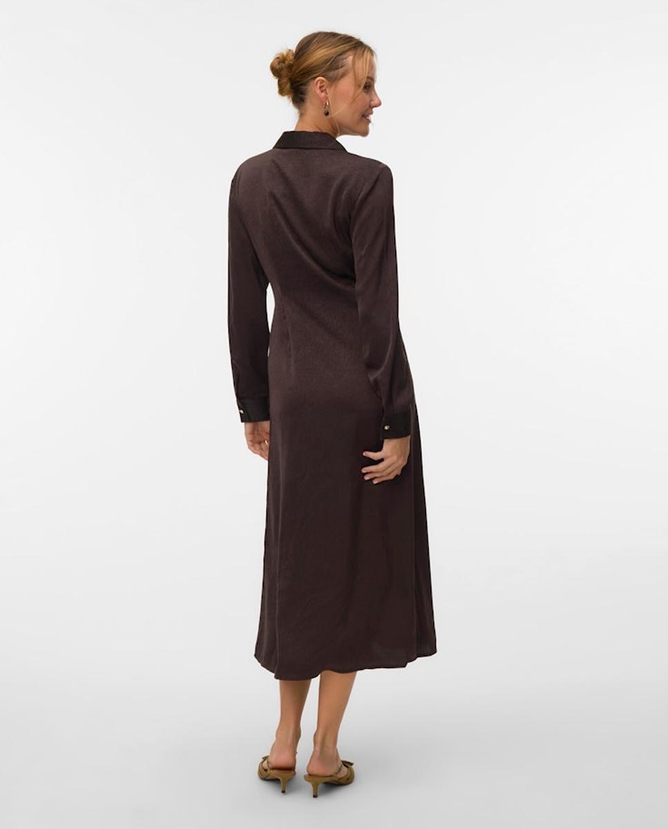 Vestido Camiseiro com Efeito Acetinado Castanho-escuro-2
