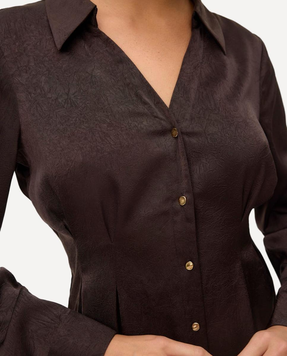 Vestido Camiseiro com Efeito Acetinado Castanho-escuro-3