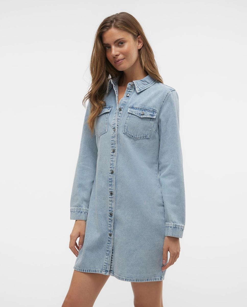Vestido curto de ganga Azul-claro-2