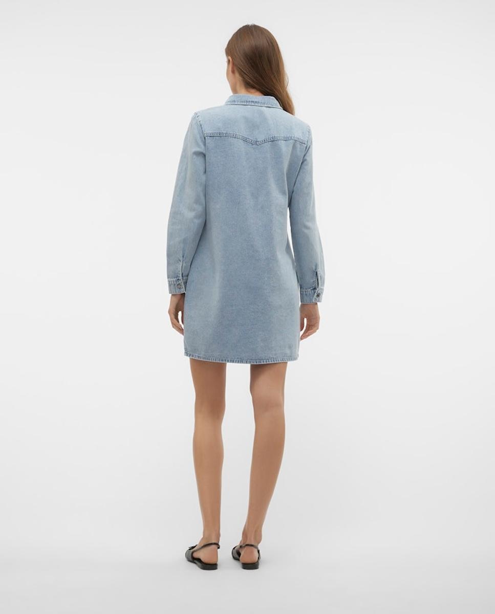 Vestido curto de ganga Azul-claro-3