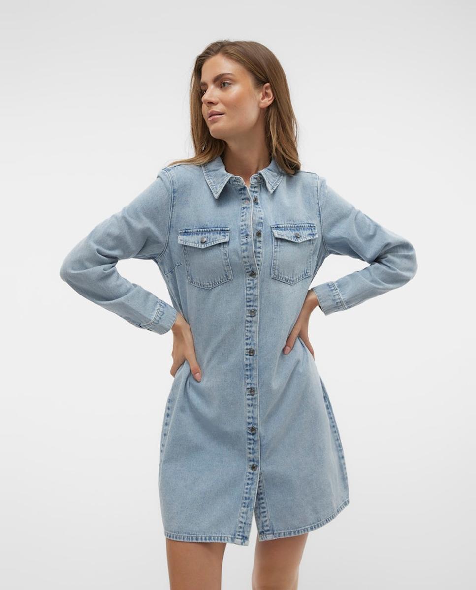Vestido curto de ganga Azul-claro-5