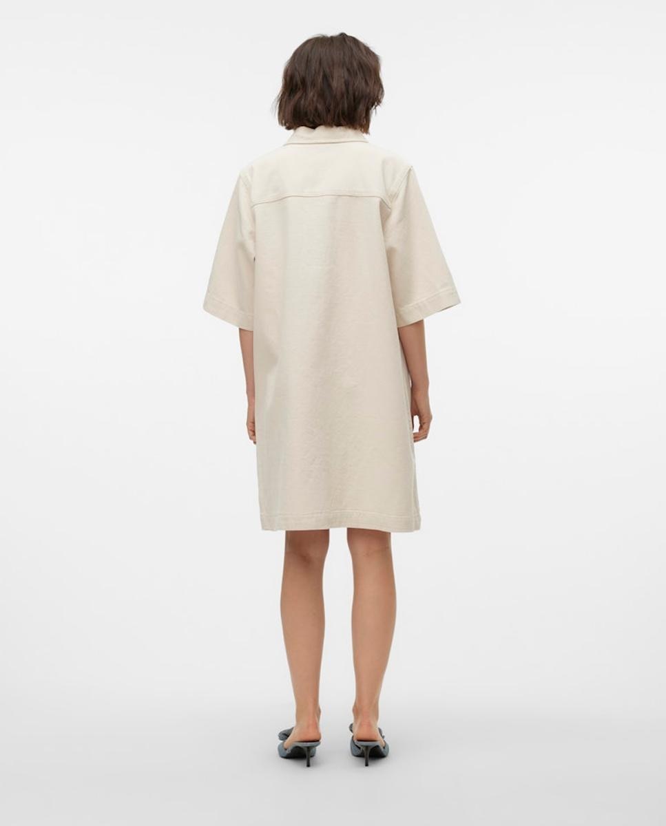Vestido Curto de Ganga Branco-gelo-2