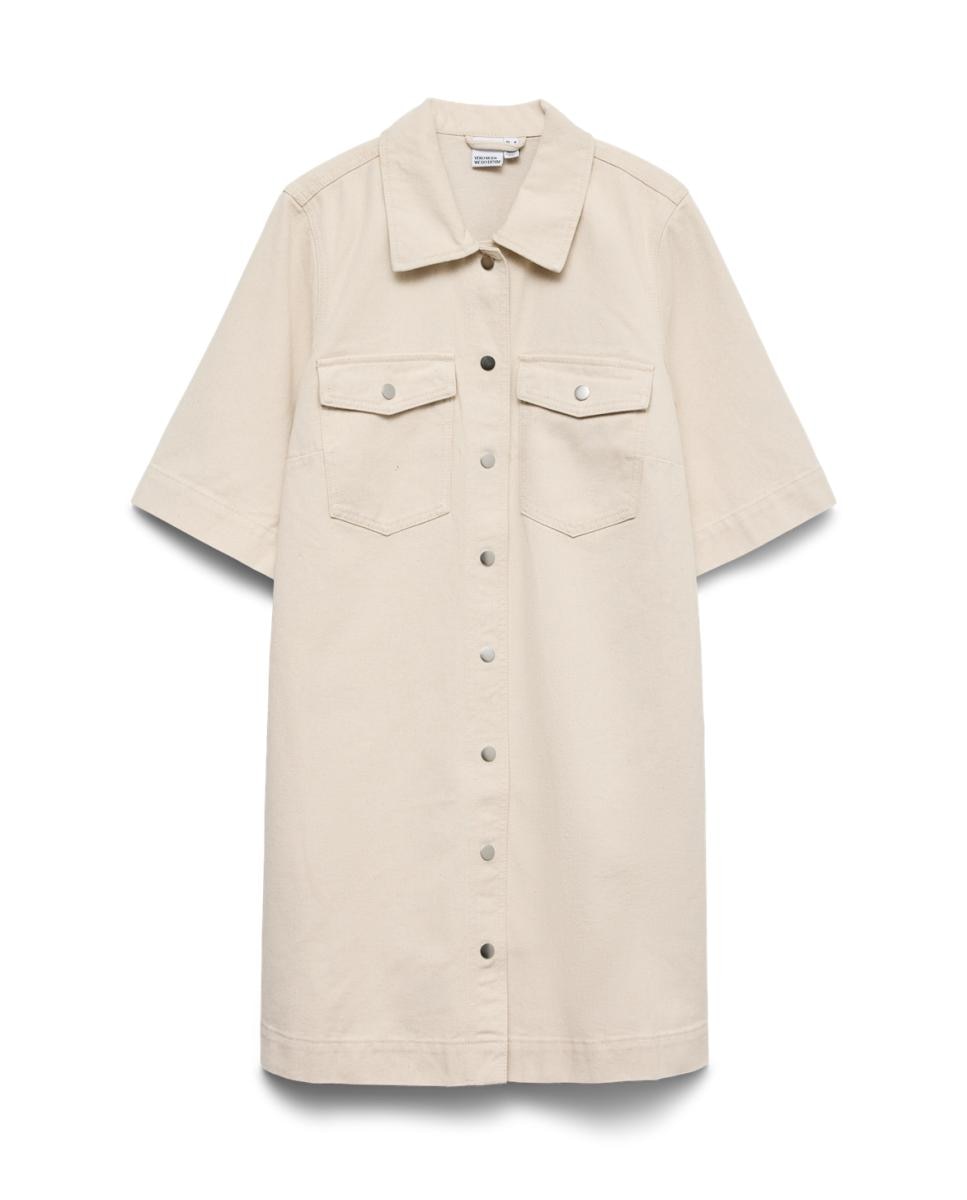 Vestido Curto de Ganga Branco-gelo-6