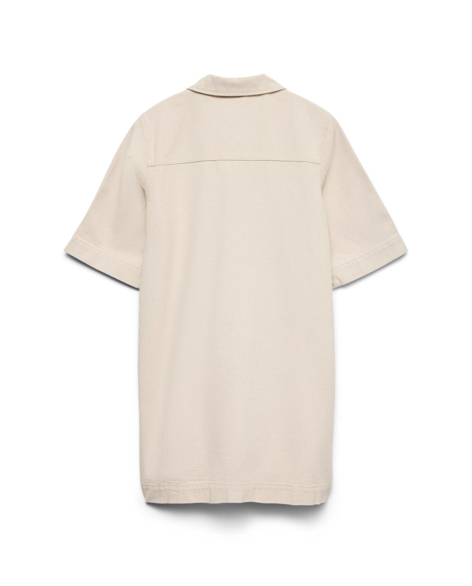 Vestido Curto de Ganga Branco-gelo-7