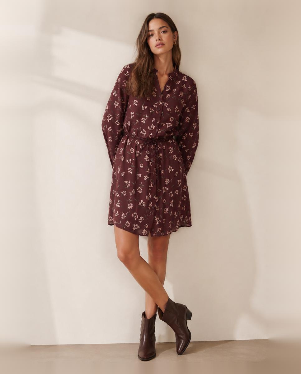 Vestido Curto com Cinto Entrançado Bordeaux-2