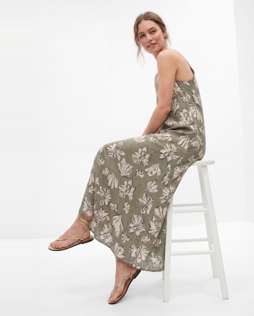 Vestido comprido estampado Caqui-2