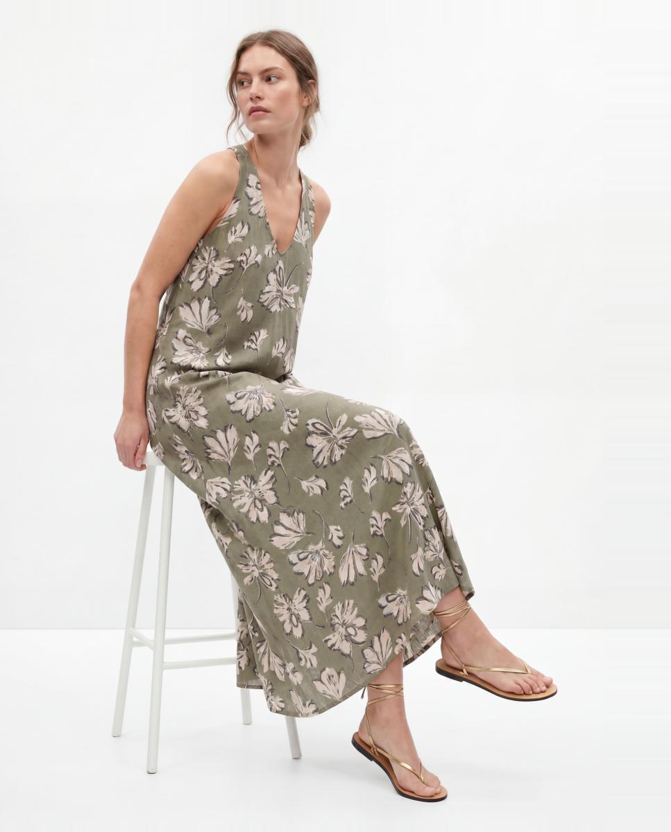Vestido comprido estampado Caqui-3