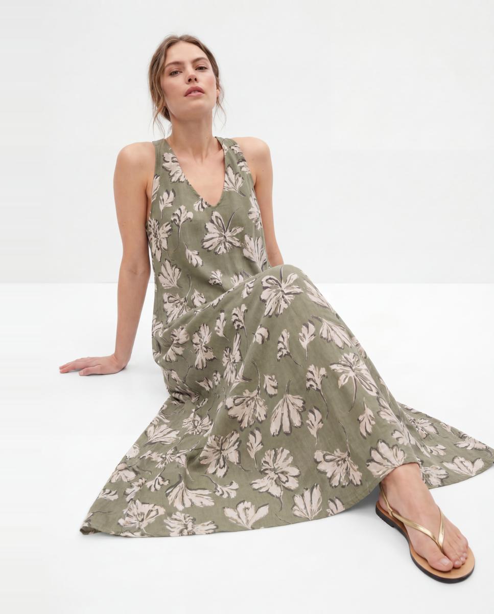 Vestido comprido estampado Caqui-4