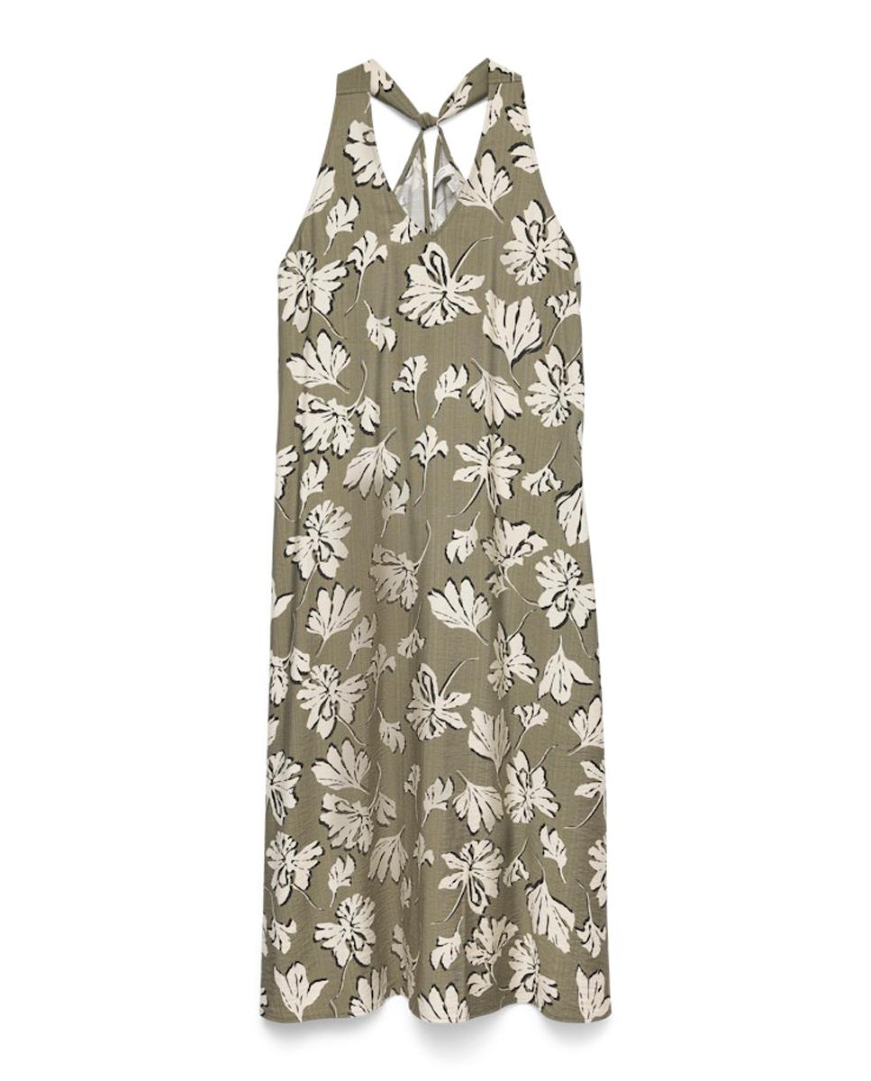Vestido comprido estampado Caqui-5