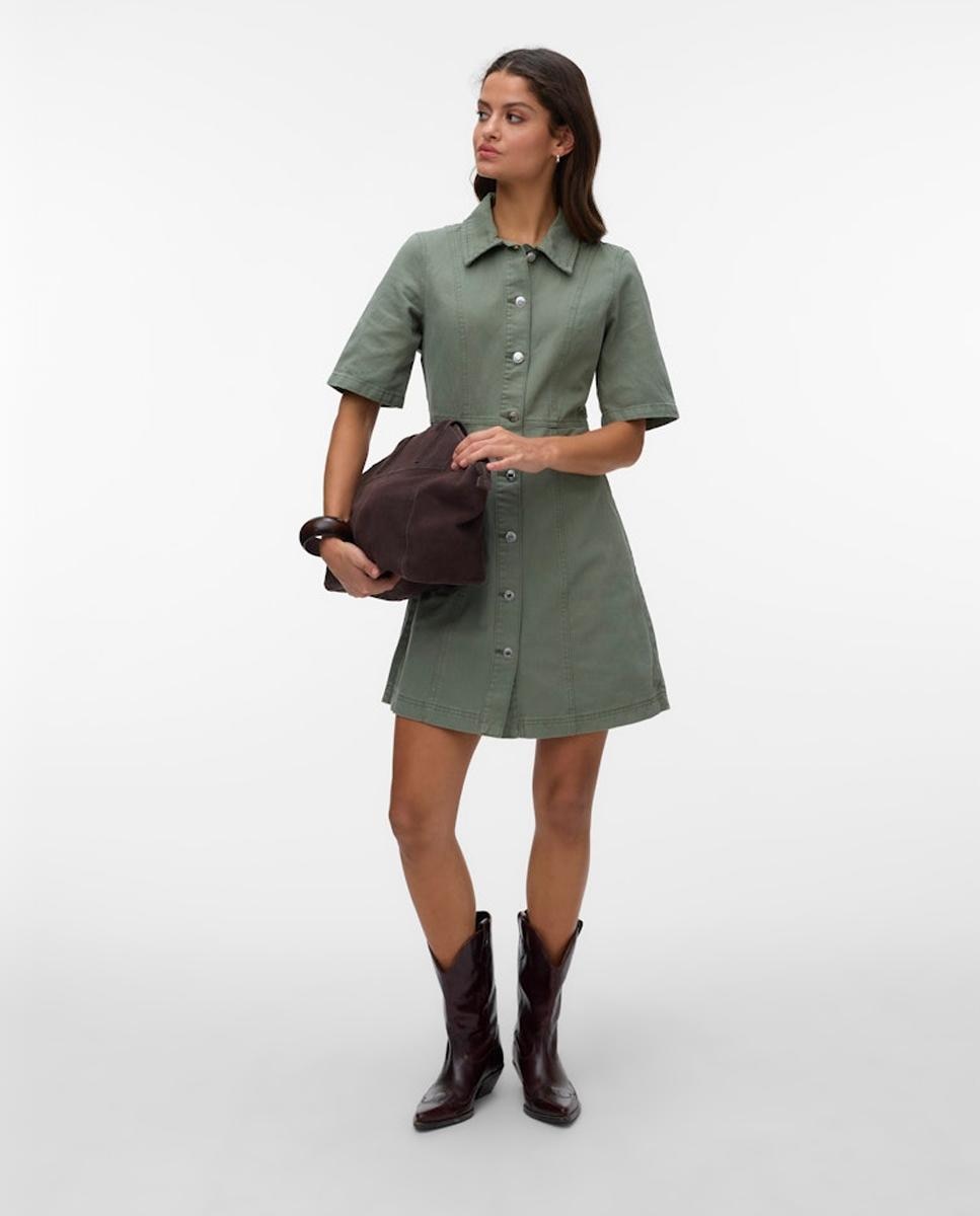 Vestido Curto de Ganga Verde-claro-2