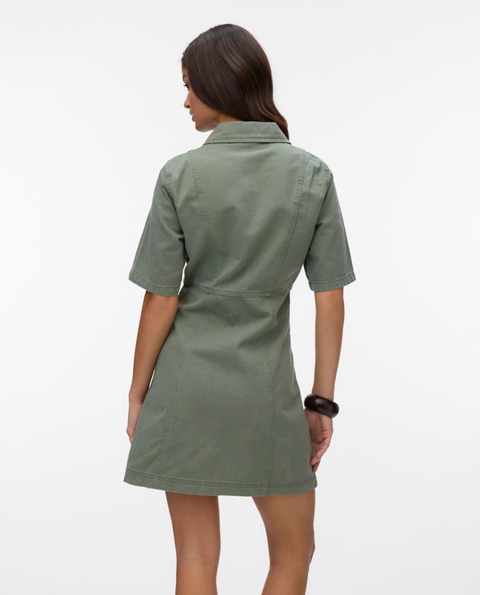 Vestido Curto de Ganga Verde-claro-4