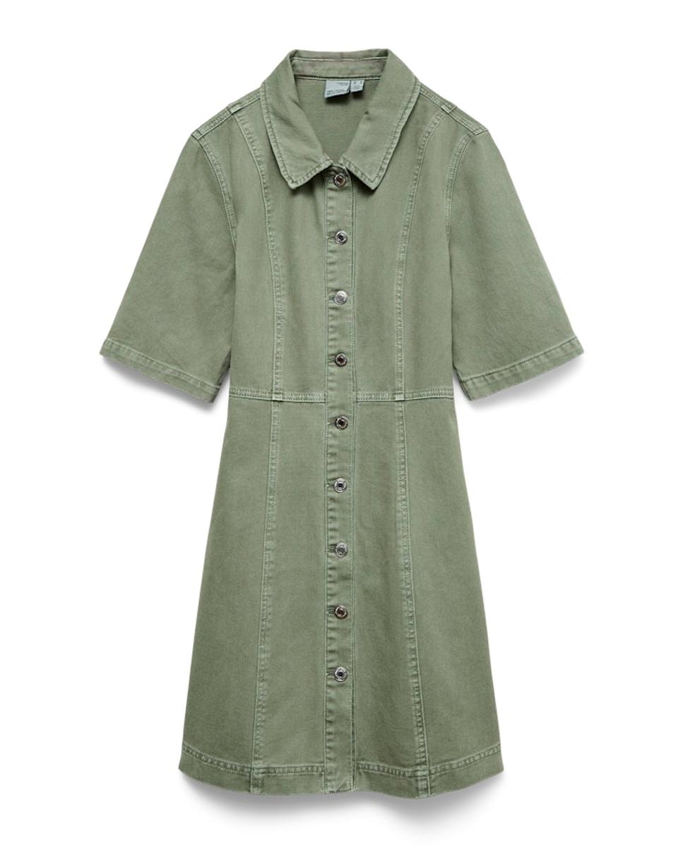 Vestido Curto de Ganga Verde-claro-5