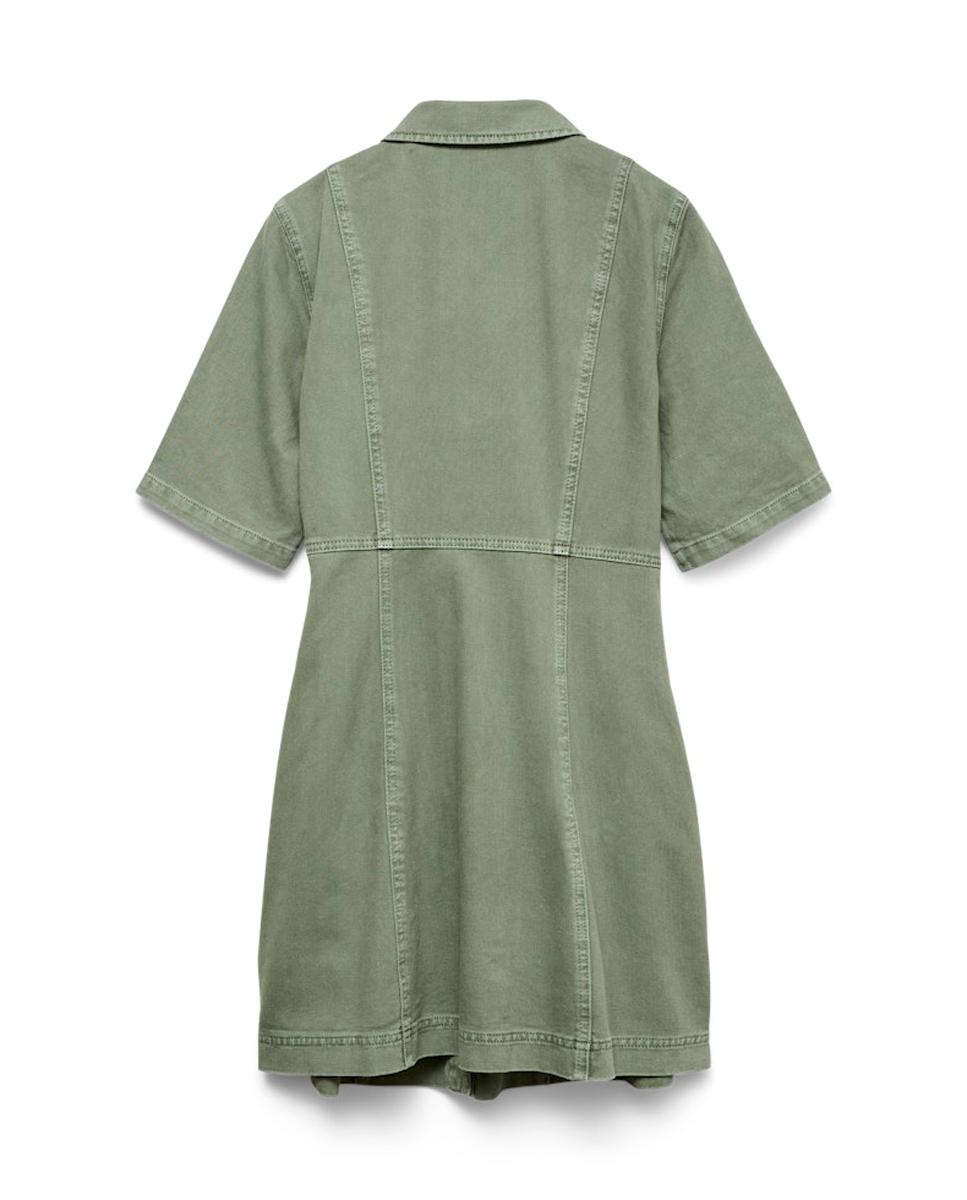 Vestido Curto de Ganga Verde-claro-6