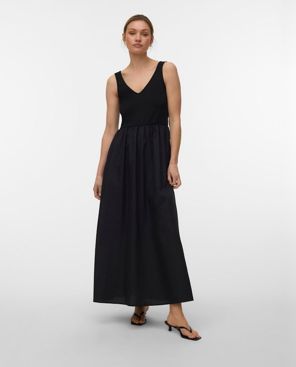 Vero Moda - Vestido de mujer largo con cuello pico y sin mangas.