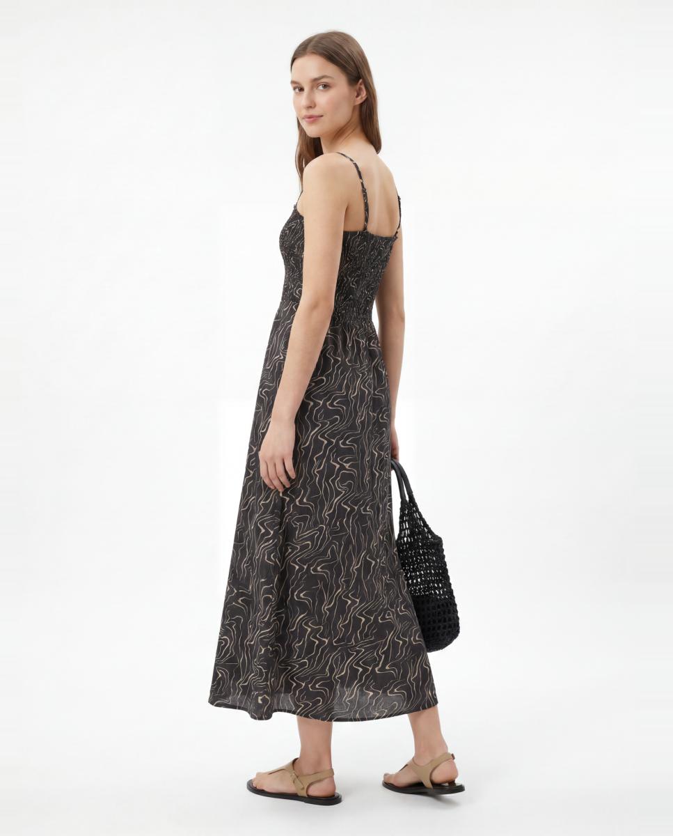 Vestido Estampado de Alças Finas Preto-2