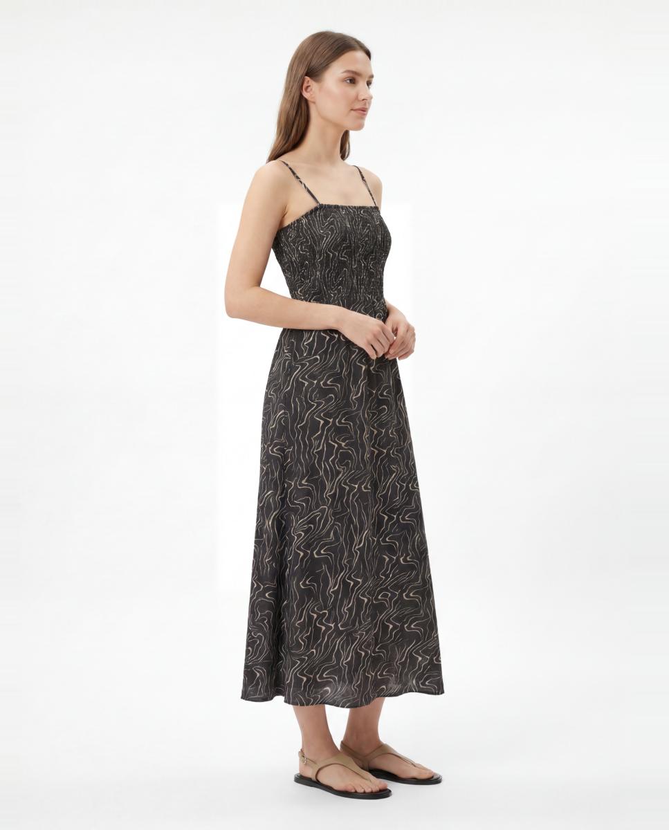 Vestido Estampado de Alças Finas Preto-4