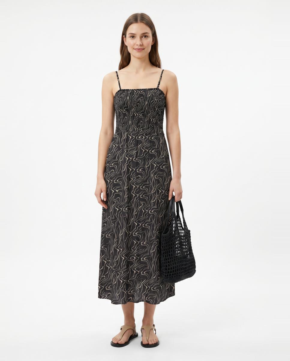 Vestido Estampado de Alças Finas Preto-5