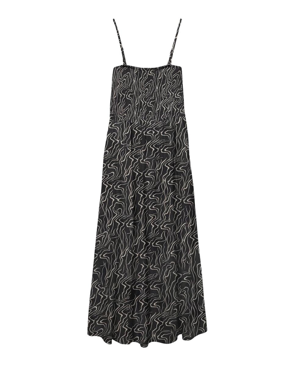 Vestido Estampado de Alças Finas Preto-6