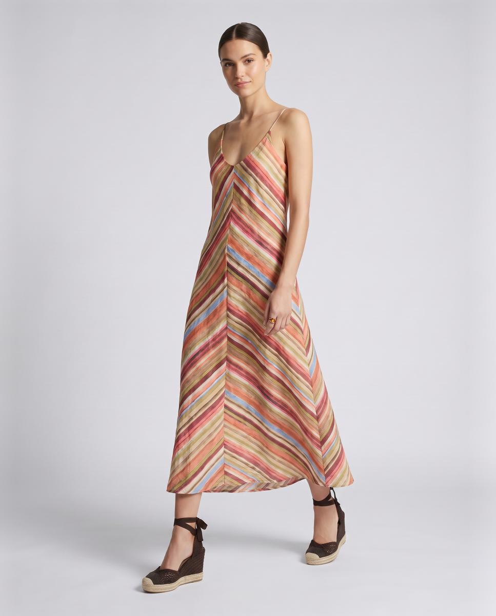 Vestido Comprido com Estampado Assimétrico Multicolor-3